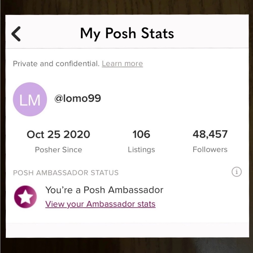 Poshmark Profile Stats and Ambassador Status